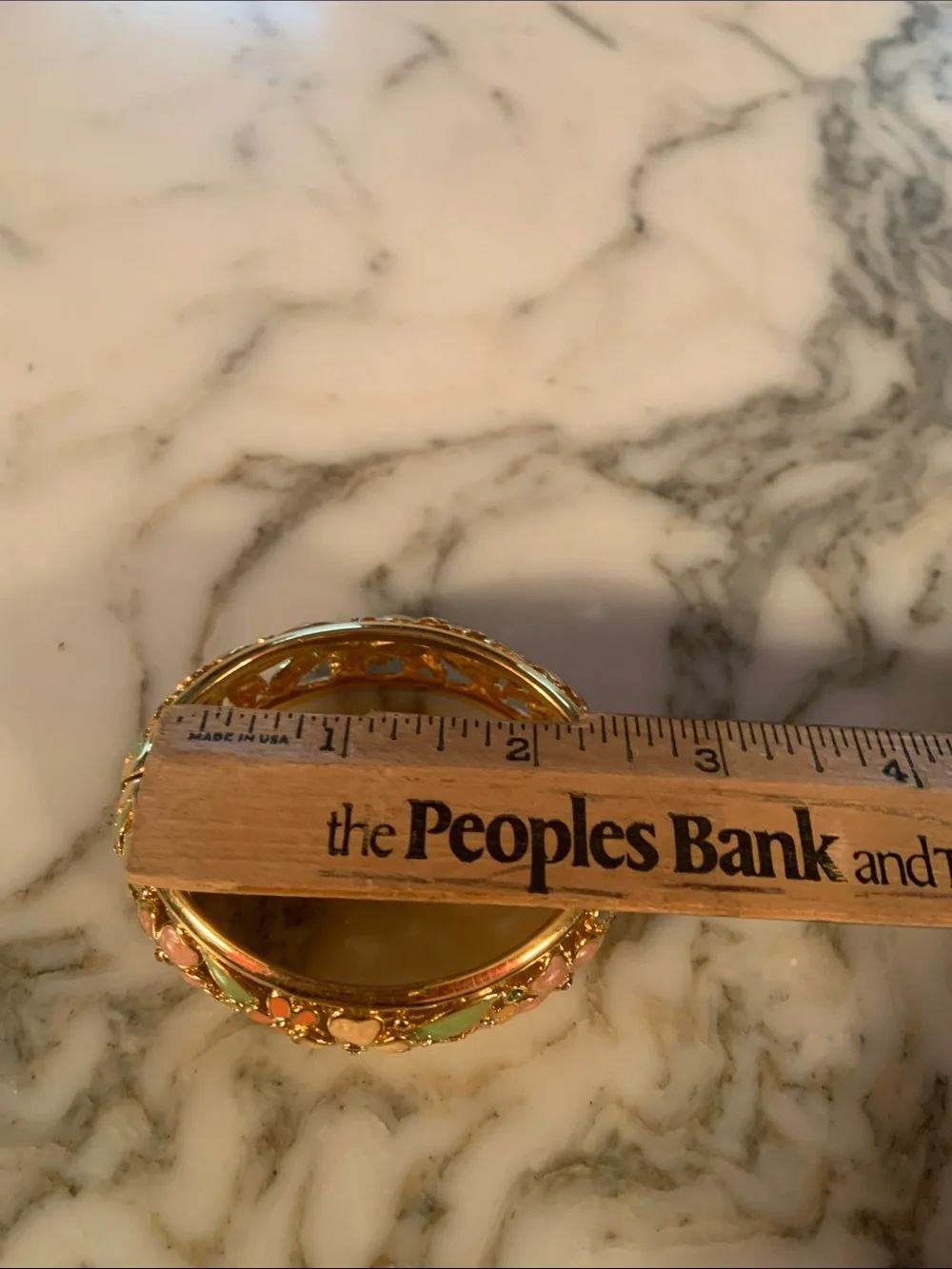 Joan Rivers Gold Floral Enamel Hinged Bangle Bracelet in Pink & Green